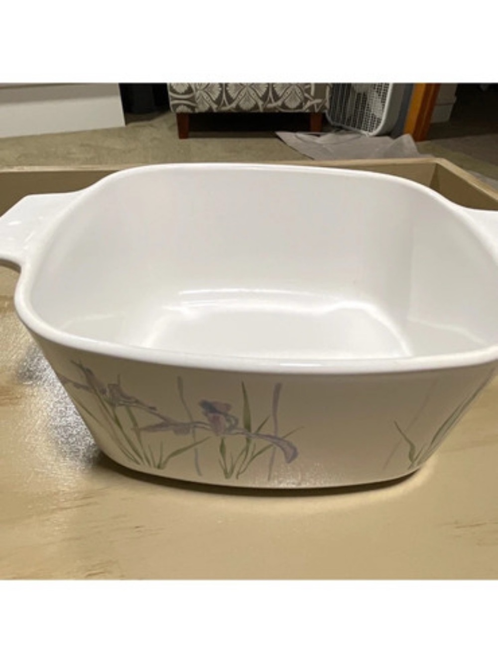 Corning Ware White Iris Floral Ceramic Baking Dish